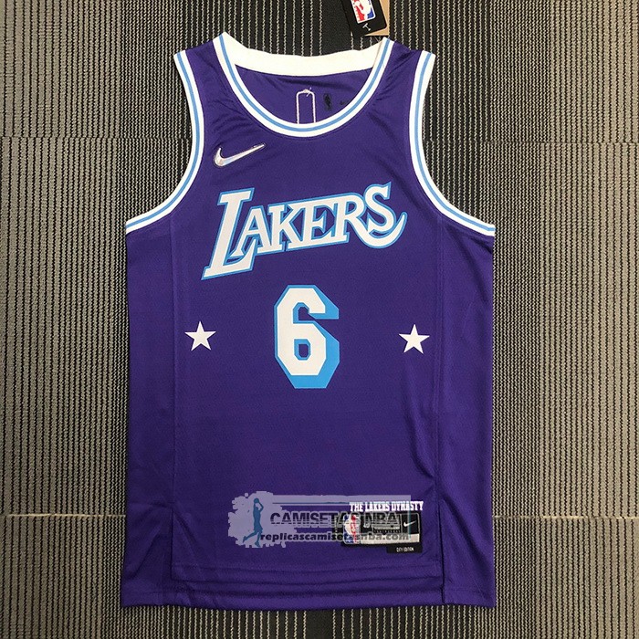 Camiseta Los Angeles Lakers LeBron James NO 6 Ciudad Edition 2021-22 Violeta